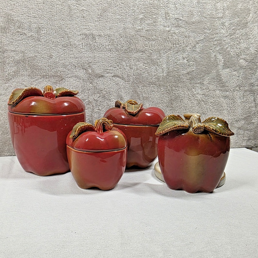 Ceramic Apple Kitchen Set Paper Towel Holder Lot of 4
